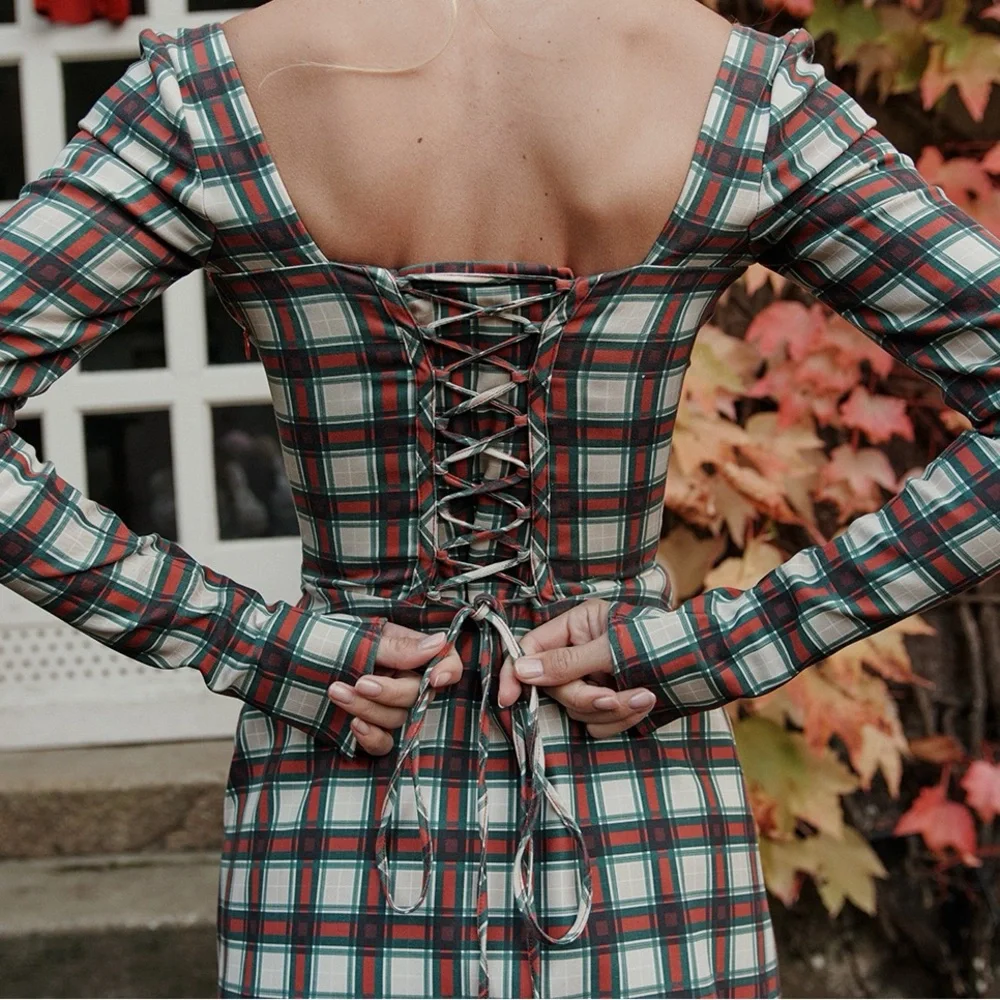 House of CB Malika Red Tartan Corset Mini Dress Women’s Size Medium - Picture 3 of 16